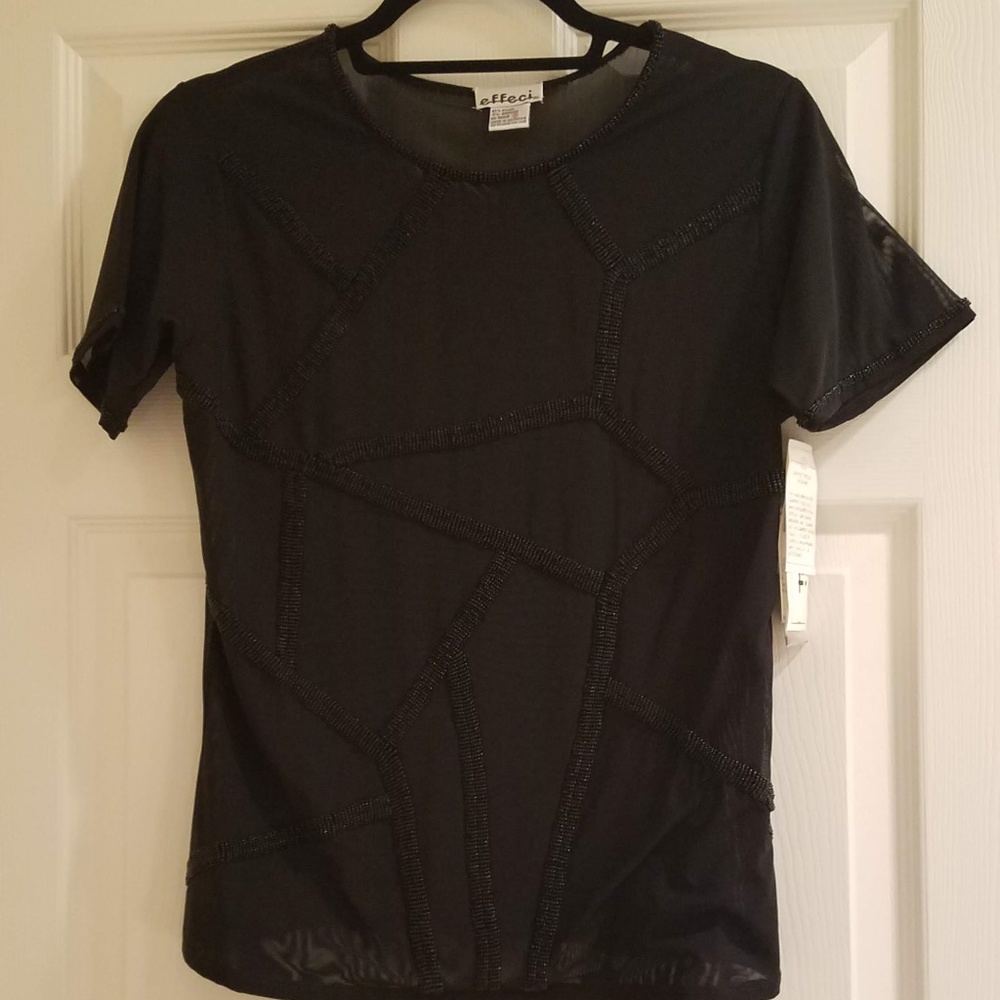 Effeci, Black Sequence, Sheer Womens Top, Size M